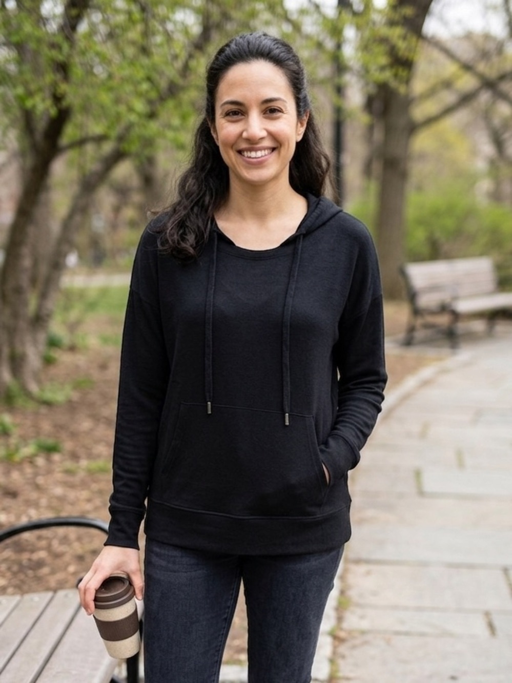 Apana Black Knit Lightweight Hoodie